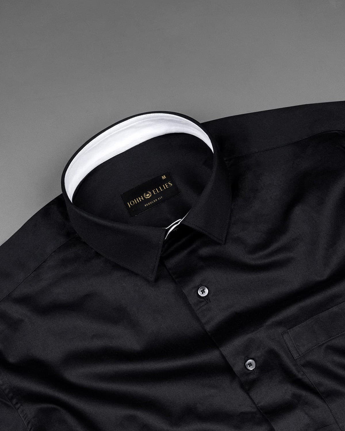 Black With White Inner Cuffs & Collar Giza Cotton Shirt