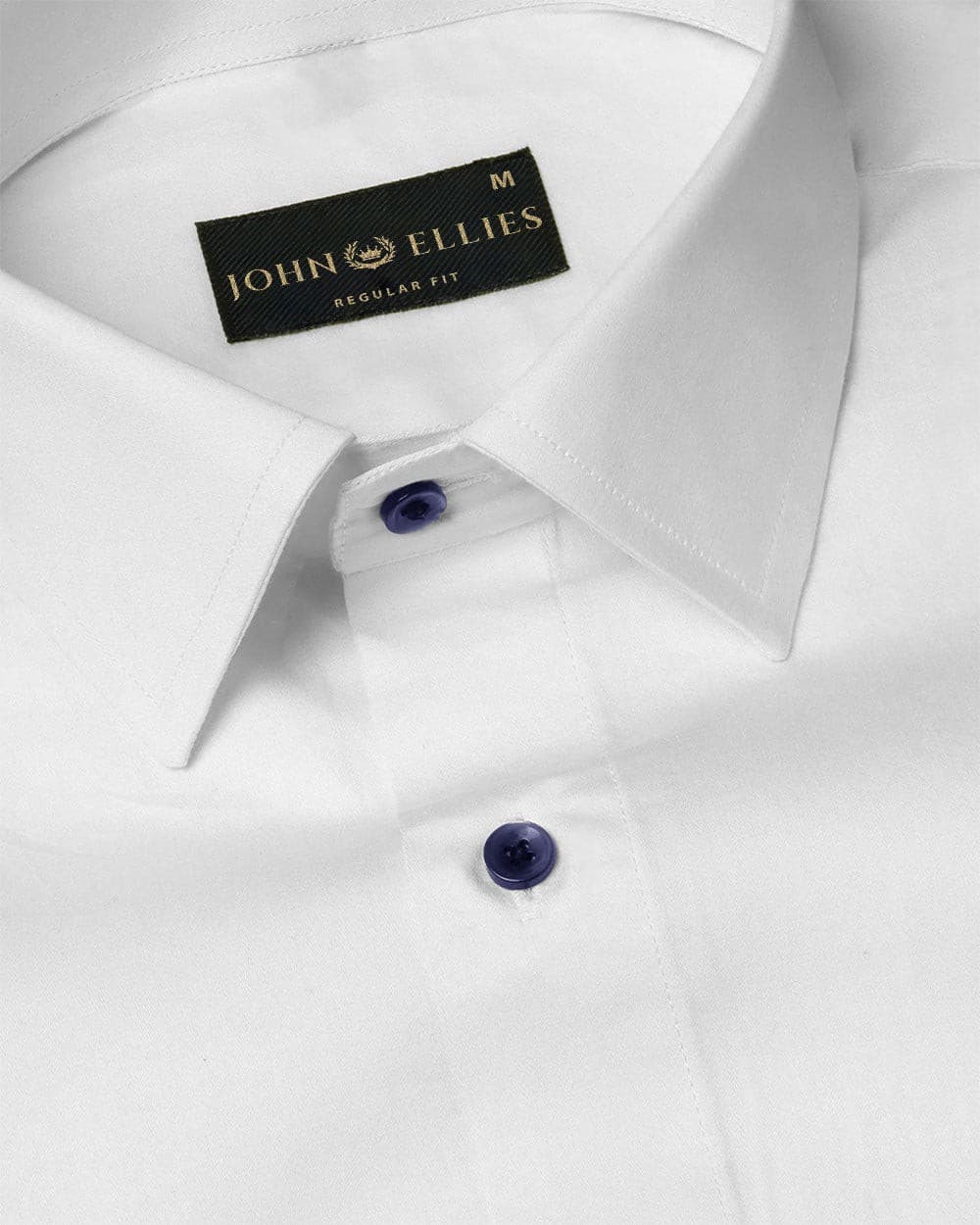Bright White With Navy Button Premium Giza Cotton Shirt