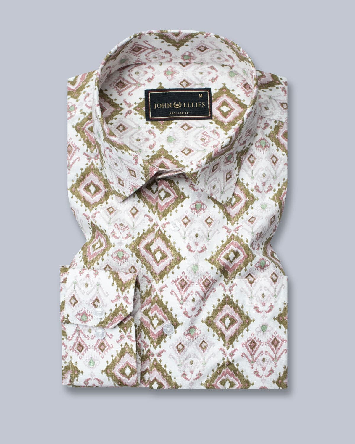 Brown Rhombus Printed Cotton Linen Shirt