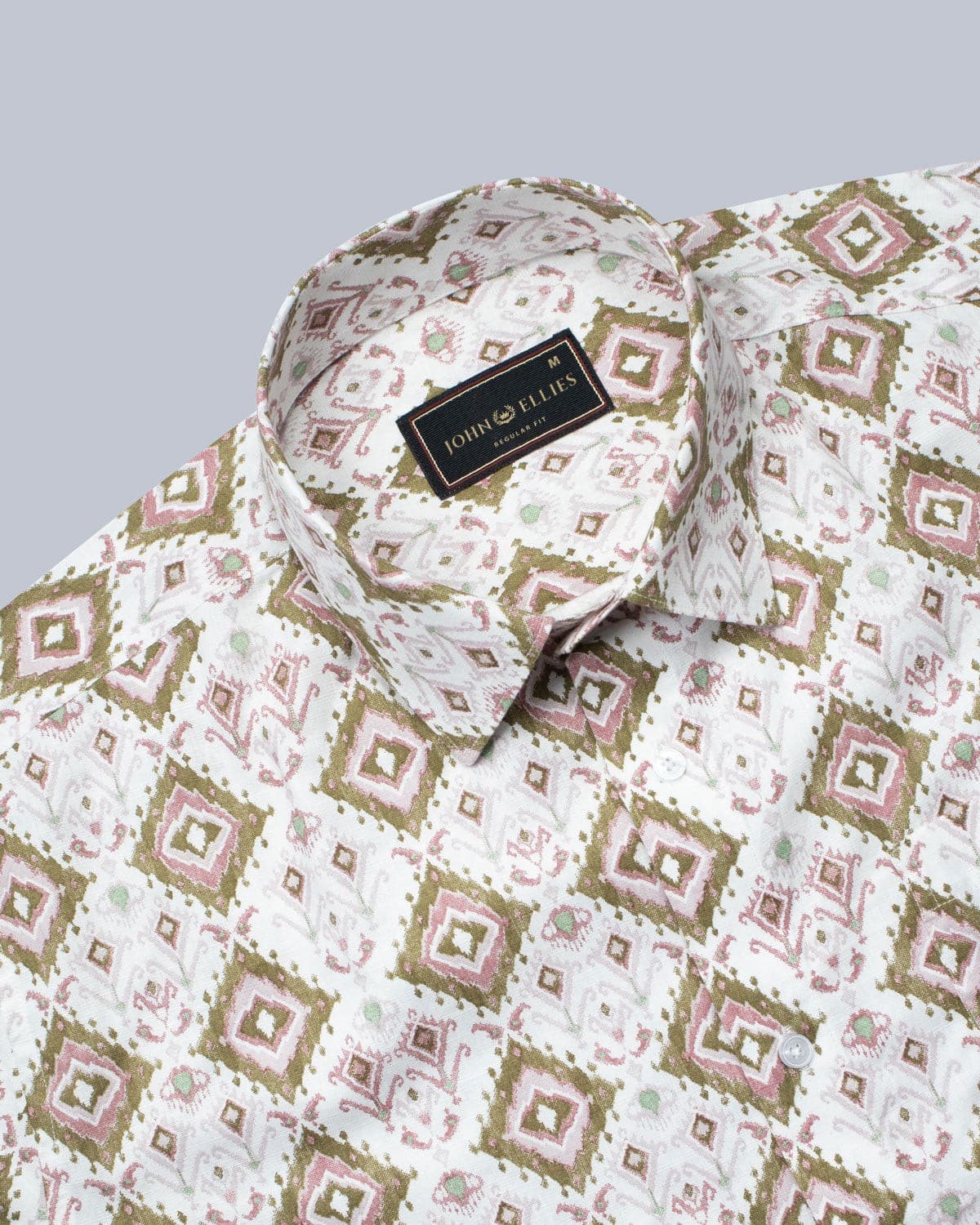 Brown Rhombus Printed Cotton Linen Shirt