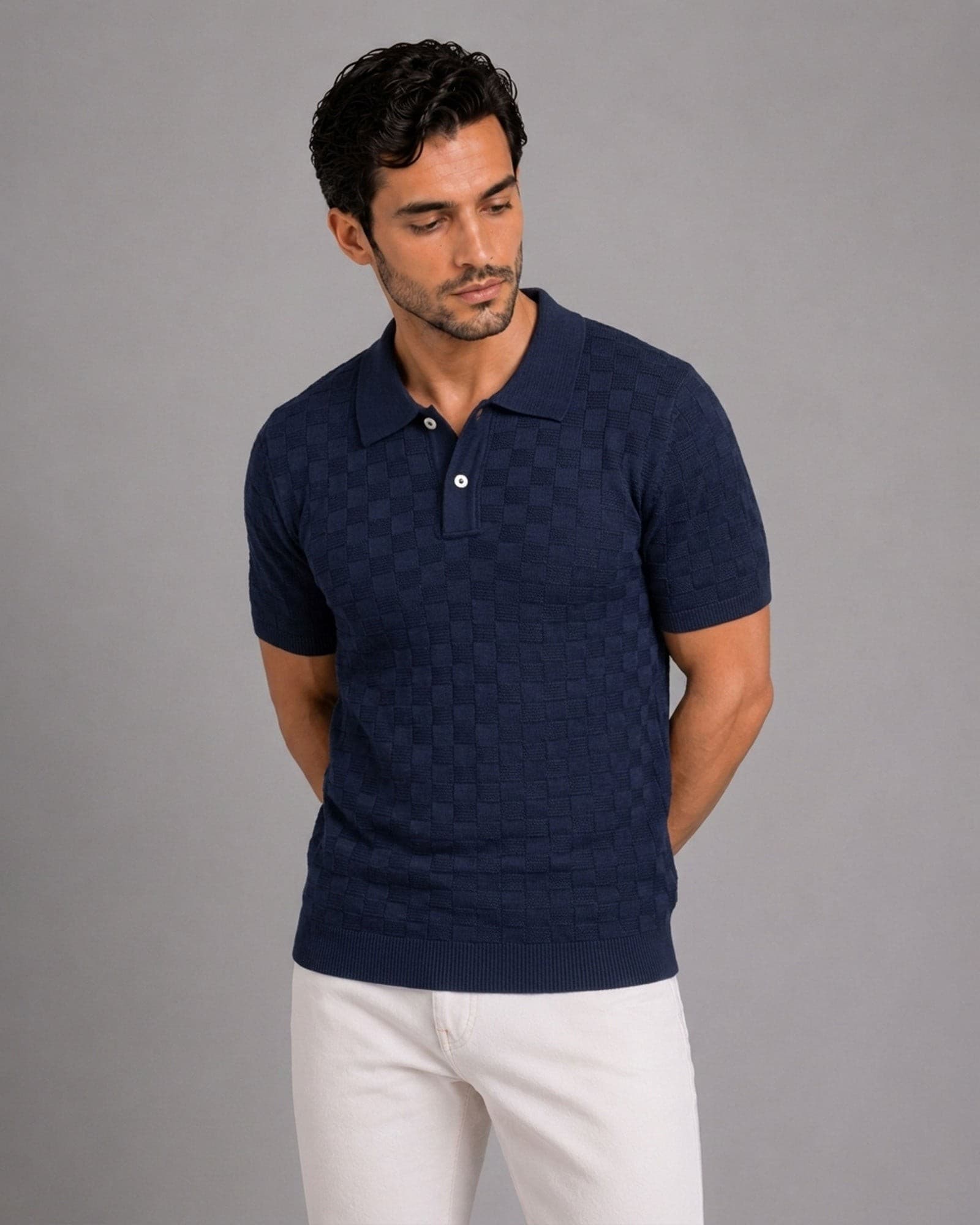 Caelum Navy Blue Cotton Polo T-Shirt