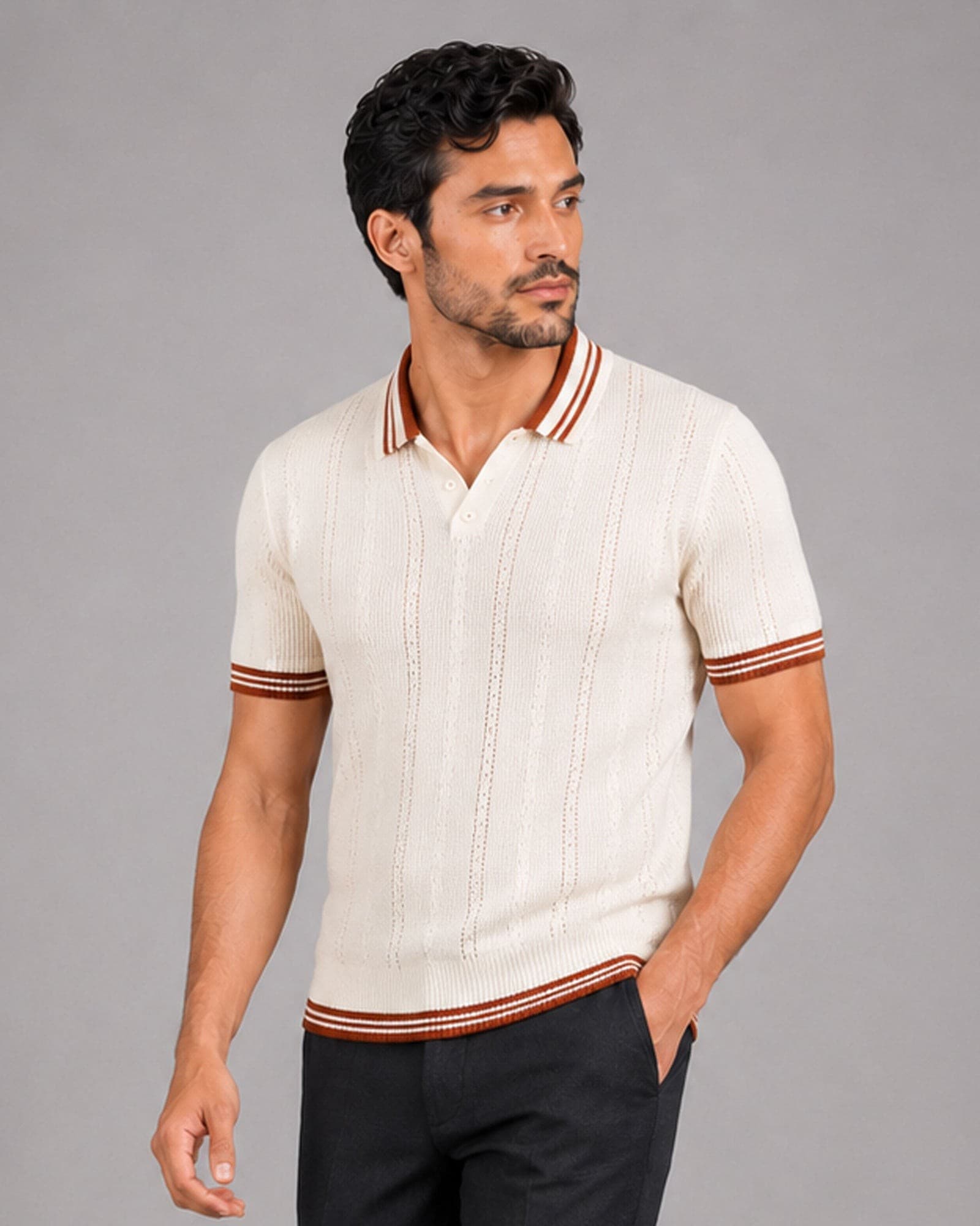 Corvix Cream Strip Cotton Polo T-Shirt