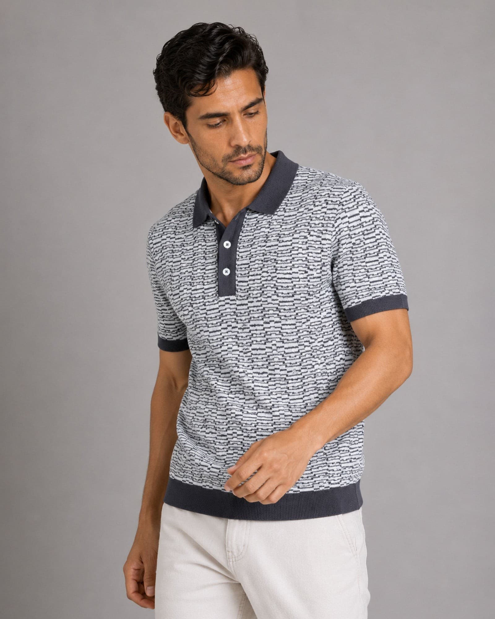 Lustra Grey Cotton Polo T-Shirt
